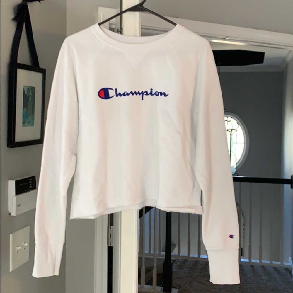 Champion white cut off sweat shirt